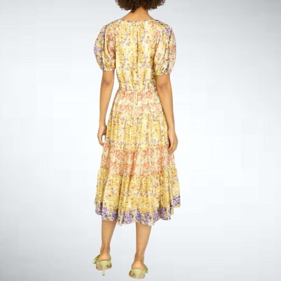 Size M Anthropologie Current Air Colorblock Floral Print MIDI Dress - Picture 2 of 6